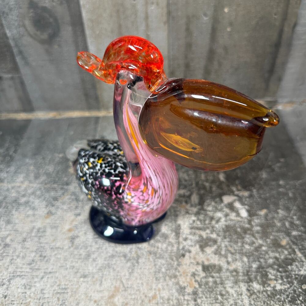 Hand Blown Murano Art Glass Pelican Figurine Sculpture 7" Tall